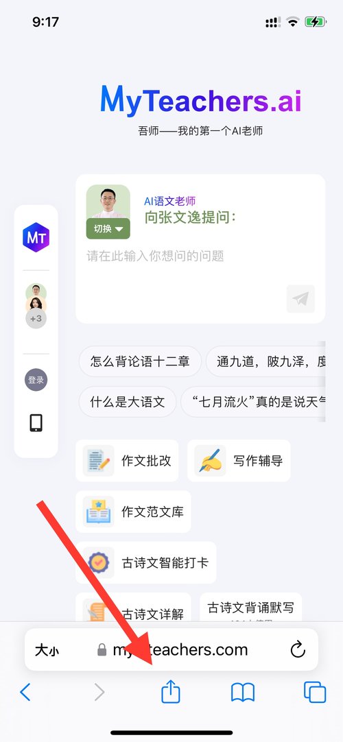 Safari 浏览器打开 MyTeachers.ai 首页